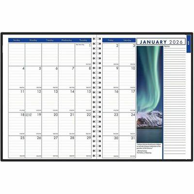 House of Doolittle Earthscapes Planner - Julian Dates - Weekly, Monthly - 1 Year - January 2026 to December 2026 - 8:00 AM to 6:00 PM - Hourly - 1 Month, 1 Week Double Page Layout - 8 1/2" x 11" Sheet Size - Wire Bound - Paper - Black Cover - Tabbed,