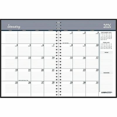 House of Doolittle Expense Log/Memo Page Monthly Planner - Julian Dates - Monthly - 14 Month - December 2025 to January 2027 - 1 Month Double Page Layout - 6 7/8" x 8 3/4" Sheet Size - 1.50" x 1.50" Block - Wire Bound - Simulated Leather, Paper - Bla