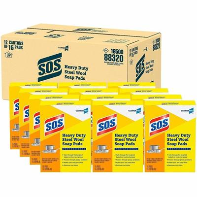 CloroxPro™ S.O.S&reg; Steel Wool Soap Pads - For Multi Surface - 4" Length x 5" Width - Recommended For: Stain Remover, Grease Remover, Grime Remover - Heavy Duty - Blue - 15/Box - 12 / Carton