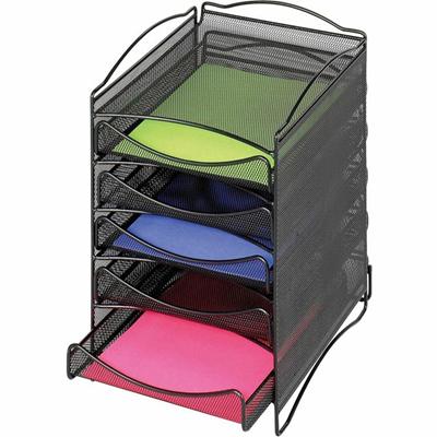 Safco 5-Compartment Mesh Desktop Organzier - Compartment Size : 1.75" x 9.50" x 12.25" - 15.25" Height x 10.25" Width x 12.75" Depth - Desktop - Stackable - Powder Coated - Black - Steel - 1 Each