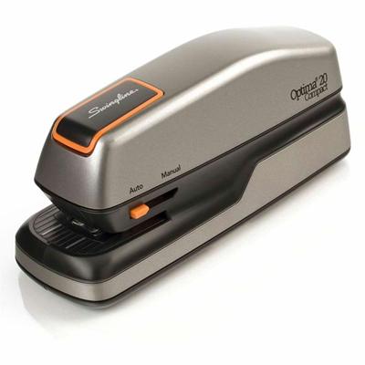Swingline Optima Grip Electric Stapler - Staples Upto 20 Sheet of 20lb Paper - Holds Upto 105 Staple - Half Strip - Staple Size: 0.25" - 0.37" Throat Depth - 4 x AA Battery Included - Silver, Black - Plastic - 1 Each