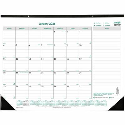 Blueline EcoLogix Monthly Desk Pad Calendar, 22" x 17" , English - Monthly - 12 Month - January 2026 to December 2026 - 1 Month Single Page Layout - 22" x 17" Sheet Size - Desk Pad - Chipboard, Cardboard - Notepad, Reference Calendar - 1 Each