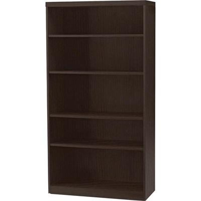 Safco Aberdeen Series 5-Shelf, Bookcase - 68.8" Height x 36" Width x 12" Depth - 5 Shelve(s) - Material: Medium Density Fiberboard (MDF), Laminate - Finish: Mocha - Adjustable Shelf, Cable Management, Grommet, Leveler - 1 Each