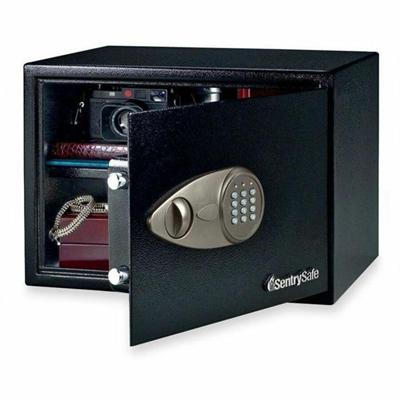 Sentry Safe Security Safe with Electronic Lock - 1.20 ft³ - Electronic, Key Lock - 2 Live-locking Bolt(s) - Internal Size 10.50" Height x 16.75" Width x 12.63" Depth - Overall Size 10.6" Height x 17" Width x 14.8" Depth - Black - Steel