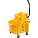 Genuine Joe Splash Shield Mop Bucket/Wringer - 6.50 gal - Wringer, Caution Sign, Handle, Measurement Marking, Caster, Putty Knife Holder, Mop Stick Holder - Plastic, Metal - Black, Yellow - 1 Each