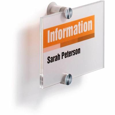 DURABLE Crystal Standoff Interior Wall Sign - 5.9" Width x 4.1" Height x 0.9" Depth - Rectangular Shape - Wall Mountable - Indoor - Acrylic - Clear - 1 Each