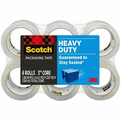 Scotch Heavy-Duty Shipping/Packaging Tape - 54.60 yd Length x 1.88" Width x 3.1 mil Thickness - 3" Core - Clear - Synthetic Rubber Resin - Rubber Resin Backing - Breakage Resistance - For Packing, Mailing, Moving, Shipping, Protecting, Holding - 6 / 