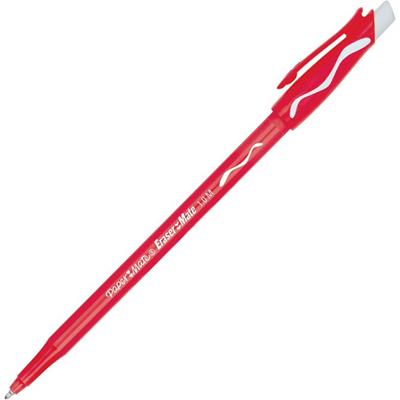 Paper Mate Erasermate Ballpoint Pens - 1 mm Medium Conical Pen Point - Erasable - Red Ink - Red Barrel - 1 Dozen