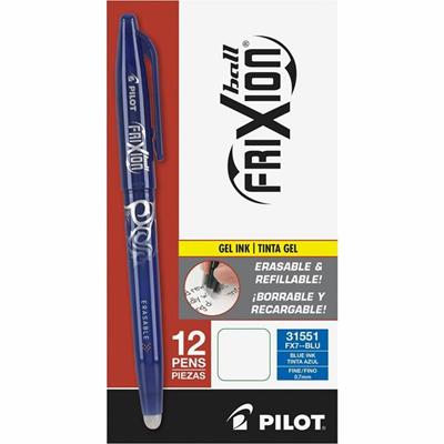 FriXion Gel Pens - 0.7 mm Fine Pen Point - Erasable - Blue Ink - Gel-based - Blue Barrel - Document, Writing - 1 Dozen