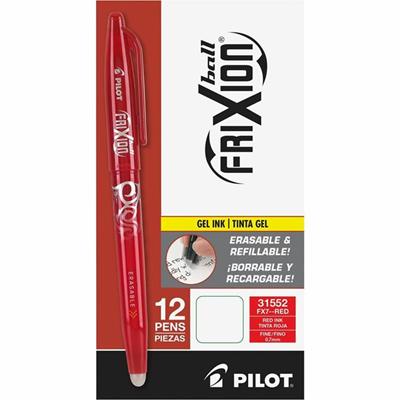 FriXion Gel Pens - 0.7 mm Fine Pen Point - Erasable - Red Ink - Gel-based - Red Barrel - Document, Writing - 1 Dozen