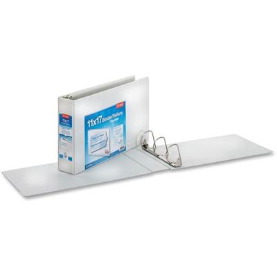 Cardinal ClearVue Overlay Tabloid D-Ring Binder - 3" Binder Capacity - Tabloid - 11" x 17" Sheet Size - 725 Sheet Capacity - 3 1/10" Spine Width - 3 Ring(s) - Fastener(s): D-Ring - Vinyl - White - 3.19 lb - Recycled - Clear Overlay, Non Locking Mecha