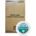 Green Label 9" Green Label Economy Paper Plates - Microwave Safe - 9" Diameter - White - Paper Body - 100/Bag - 12 / Carton