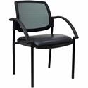 Lorell Mobile Mesh Back Guest Chair with Arms - Black Seat Color - Faux Leather Seat Material - Four-legged Base - Black - 1 Each