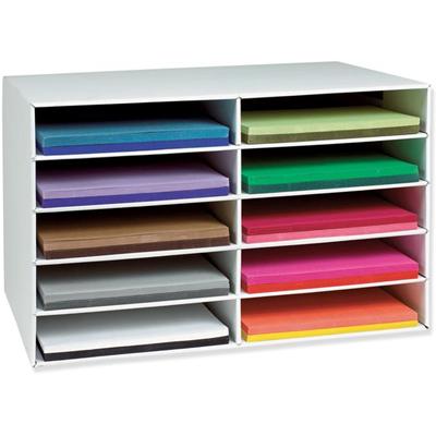 Classroom Keepers 12" x 18" Construction Paper Storage - 10 Compartment(s) - Compartment Size : 3" x 12.25" x 18.25" - 16.88" Height x 26.88" Width x 18.50" Depth - 70% Recycled - White - 1 Each