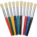 Creativity Street Round Natural Bristle Brushes - 7.50" Plastic Handle - Aluminum Ferrule - 10 / Set