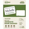 Avery&reg; Eco-friendly Premium Name Badge Labels - 2 21/64" Width x 3 3/8" Length - Removable Adhesive - Rectangle - Inkjet, Laser - Matte White - Matte - Paper - Recyclable, PVC-free, Removable, Chlorine-free, Self-adhesive, Water Based, Stick & St