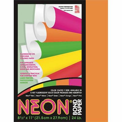 Pacon Neon Bond Paper - Orange - Letter - 8 1/2" x 11" - 24 lb Basis Weight - Sustainable Forestry Initiative (SFI) - Neon Orange - 100 / Pack