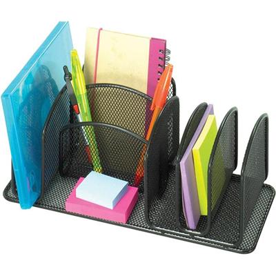 Safco Onyx Deluxe Desktop Organizer - 12.62" Height x 4.25" Width x 4.25" Depth - Powder Coated - Black - Steel - 1 Each