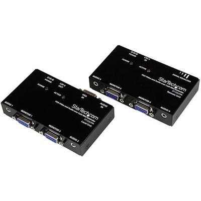StarTech.com VGA Video Extender over Cat 5 with Audio - 1 Input Device - 4 Output Device - 150 ft Range - 2 x Network (RJ-45) - 2 x VGA In - 2 x VGA Out - XGA - 1440 x 900 - Twisted Pair - Category 5 - Desktop - TAA Compliant