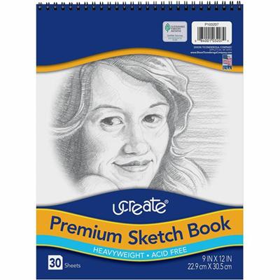 UCreate Art1st Sketch Book - 30 Sheets - Spiral - 70 lb Basis Weight - 9" x 12" Sheet Size - White Paper - Chipboard Cover - Heavyweight, Acid-free - Recycled - 1 Pad