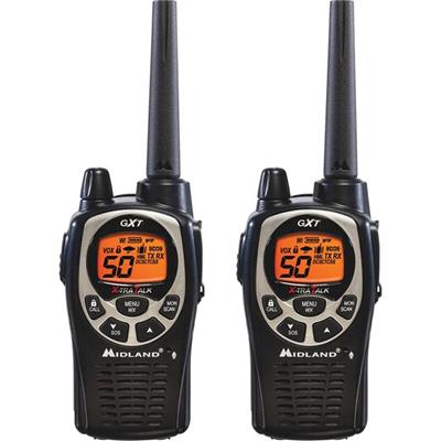 Midland GXT1000VP4 Two-Way Pair - 50 Radio Channels - 22 GMRS - Upto 158400 ft - Auto Squelch, Hands-free, Keypad Lock, Silent Operation - Alkaline - Black, Silver - 1 Each