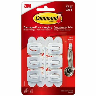Command Mini White Hooks with White Strips - 6 Small Hook - 8 oz (226.8 g) Capacity - Plastic - White - 1 Pack