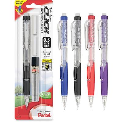 Pentel .5mm Twist Erase Click Mechanical Pencils - 0.5 mm Lead - #2 - Refillable - Transparent Barrel - 1 Pack