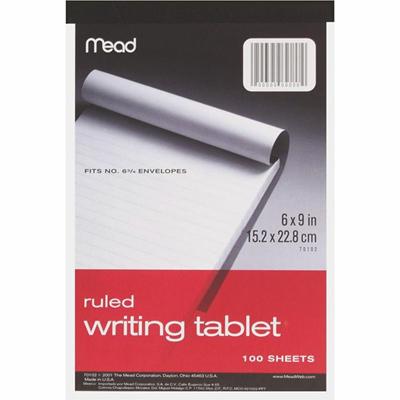 Mead Ruled Writing Tablet - 100 Sheets - Ruled Front Ruling - 20 lb Basis Weight - 6" x 9" Sheet Size - White Paper - 1 Each