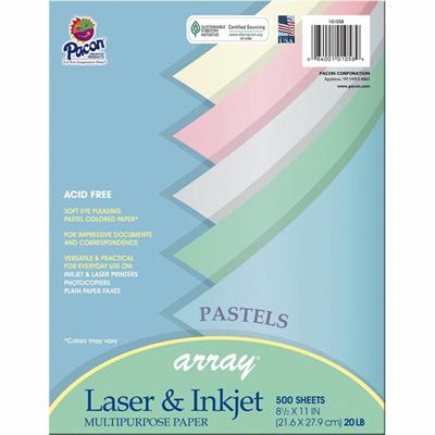 Pacon Pastel Multipurpose Paper - Pastel - Letter - 8 1/2" x 11" - 20 lb Basis Weight - Sustainable Forestry Initiative (SFI) - Pastel Lilac, Pastel Gray, Pastel Ivory, Pastel Sky Blue, Pastel Watermelon - 500 / Ream