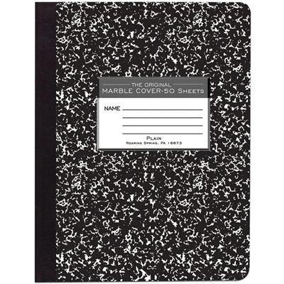 Roaring Spring Unruled Hard Cover Composition Book - 50 Sheets - 100 Pages - Plain - Sewn/Tapebound - 15 lb Basis Weight - 56 g/m² Grammage - 9 3/4" x 7 1/2" Sheet Size - 0.25" Height x 7.5" Width x 9.8" Length - White Paper - Black Binding - 1 