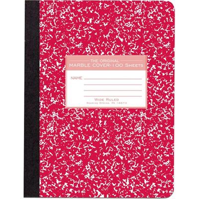 Roaring Spring Wide Ruled Hard Cover Composition Book - 100 Sheets - 200 Pages - Printed - Sewn/Tapebound - Both Side Ruling Surface - Ruled Red Margin - 15 lb Basis Weight - 56 g/m² Grammage - 9 3/4" x 7 1/2" Sheet Size - 0.50" Height x 7.5" Wi