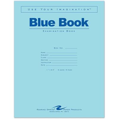 Roaring Spring 8 - sheet Blue Examination Book - Letter - 8 Sheets - 16 Pages - Stapled - Red Margin - 15 lb Basis Weight - Letter - 8 1/2" x 11" Sheet Size - White Paper - Blue Cover - 50 / Pack