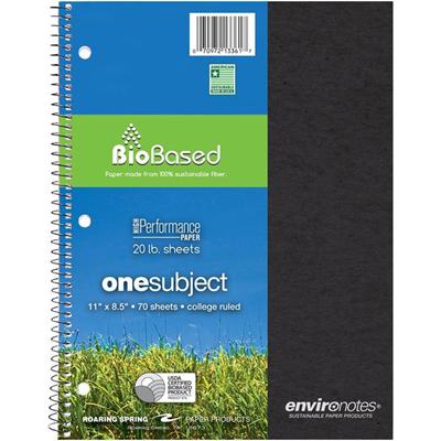 Roaring Spring Environotes College Ruled 1 Subject Recycled Spiral Notebook - 70 Sheets - 140 Pages - Printed - Spiral Bound - Both Side Ruling Surface - Ruled Red Margin - 3 Hole(s) - 20 lb Basis Weight - 75 g/m² Grammage - 11" x 8 1/2" Sheet S