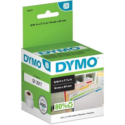 Dymo 30327 Labelwriter File Folder Labels - x 9/16" Width x 3 7/16" Length - Roll - Direct Thermal - White - 130 / Roll - 260 / Box