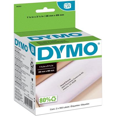 Dymo LabelWriter Address Labels - 1 1/8" Width x 3 1/2" Length - White - Paper - Self-adhesive - 350 / Roll - 2 / Box