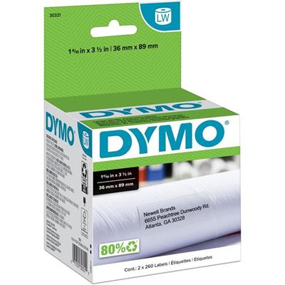 Dymo Large Address Labels - 1 2/5" Width x 3 1/2" Length - Rectangle - Inkjet - White - 260 / Roll - 520 / Box