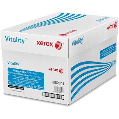 Xerox Vitality 3-Hole Punch Inkjet Multipurpose Printer Paper - White - 92 Brightness - 90% Opacity - Letter - 8 1/2" x 11" - 20 lb Basis Weight - White - 500 Sheets per Ream - 10 / Carton