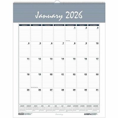 House of Doolittle Bar Harbor 12-Month Wall Calendar - Julian Dates - Monthly - 12 Month - January 2026 to December 2026 - 1 Month Single Page Layout - 8 1/2" x 11" Sheet Size - Blue/Gray Sheet - 1" x 1.25" Block - Wire Bound - Blue, Gray - Paper - R