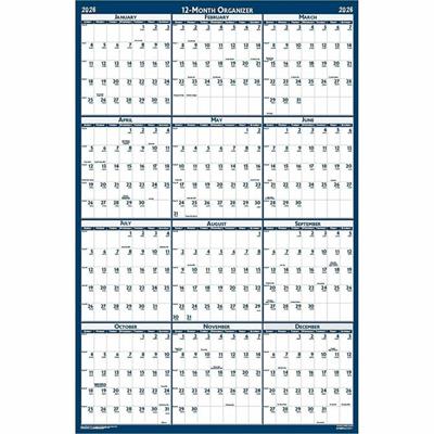 House of Doolittle Dated 66" Laminated Wall Planner - Julian Dates - Yearly - 12 Month - January 2026 to December 2026 - 66" x 33" Sheet Size - 2" x 2.25" Block - Blue, Gray - Paper - Laminated - 1 Each