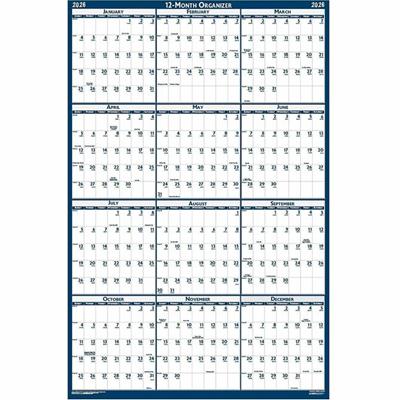 House of Doolittle Write-on Laminated Wall Planner - Professional - Julian Dates - Yearly - 12 Month - January 2026 to December 2026 - 18" x 24" Sheet Size - 0.75" x 1" Block - Blue, Gray - Paper - 18" Height - Laminated, Erasable, Write on/Wipe off 