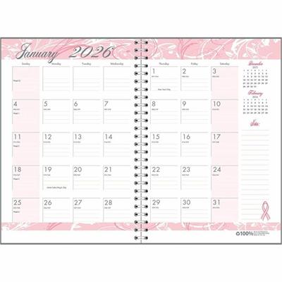 House of Doolittle BCA Pink Cover Monthly Wirebound Journal - Julian Dates - Monthly - 12 Month - January 2026 to December 2026 - 1 Month Single Page Layout - 7" x 10" Sheet Size - 1.38" x 1.75" Block - Wire Bound - Pink - Hardboard - Laminated - 1 E