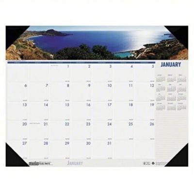 House of Doolittle EarthScapes Coastlines Desk Pad - Julian Dates - Monthly - 1 Month Single Page Layout - 18 1/2" x 13" Sheet Size - 2" x 2.66" Block - Desk Pad - White - Paper, Leatherette, Chipboard - Notepad, Reference Calendar, Reinforced - 1 Ea