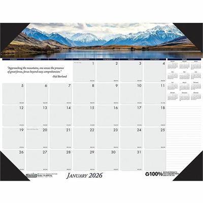 House of Doolittle EarthScapes Mountains Desk Pad - Julian Dates - Monthly - 12 Month - January 2026 to December 2026 - 1 Month Single Page Layout - 22" x 17" Sheet Size - 2.25" x 2.50" Block - Desk Pad - White - Leatherette, Paper - Holder, Referenc