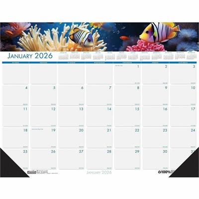 House of Doolittle EarthScapes Sea Life Desk Pads - Julian Dates - Monthly - 12 Month - January 2026 to December 2026 - 1 Month Single Page Layout - 22" x 17" Sheet Size - 2.25" x 3.06" Block - Desk Pad - White - Leatherette, Paper - Holder, Notepad,