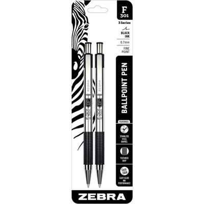 Zebra STEEL 3 Series F-301 Retractable Ballpoint Pen - 0.7 mm Fine Pen Point - Refillable - Retractable - Black Ink - Stainless Steel Barrel - 1 Pack