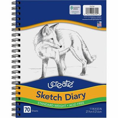 UCreate Art1st Sketch Diary - Letter - 70 Sheets - Plain - Spiral - Letter - 8 1/2" x 11" Sheet Size - White Paper - Acid-free - Recycled - 70 / Pad