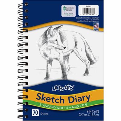 UCreate Art1st Sketch Diary - 70 Sheets - Plain - Spiral - 9" x 6" Sheet Size - White Paper - Acid-free - Recycled - 80 / Pad