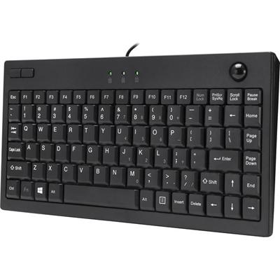 Adesso Mini Trackball Keyboard - Cable Connectivity - Compact - USB Interface - 87 Key(s) - Windows Key Hot Key(s) - Windows Vista, Windows XP, Windows 10, Windows 8, Windows 7, Windows 2000 - English (US) - Computer, Kiosk - Trackball - PC - Membran