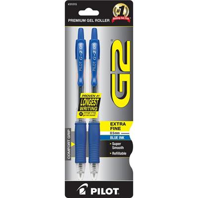 Pilot Premium Gel Ink Retractable Pen - 0.5 mm Extra Fine Pen Point - Refillable - Retractable - Blue Ink - Gel-based - 2 / Pack