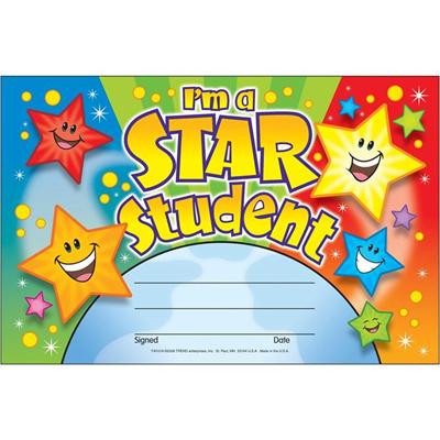 Trend I'm a Star Student Recognition Awards - 8.5" Width x 5.5" Length - Multicolor - 1 Pack
